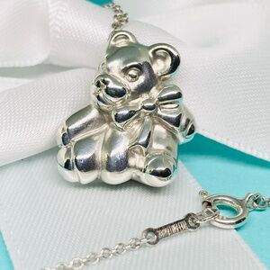 Tiffany & Co. Vintage Teddy Bear Necklace Sterling Silver 925 16” Chain Retired